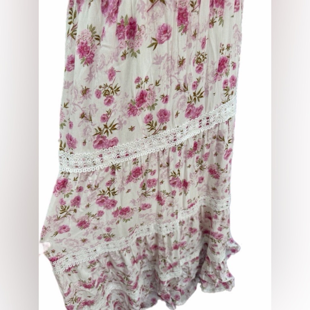 NWOT Strapless Pink Floral rose design maxi Dress - Picture 4 of 6